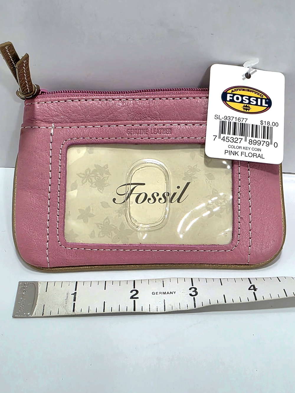 Fossil Pink Leather ID Coin Pouch with Wrist Strap NWT